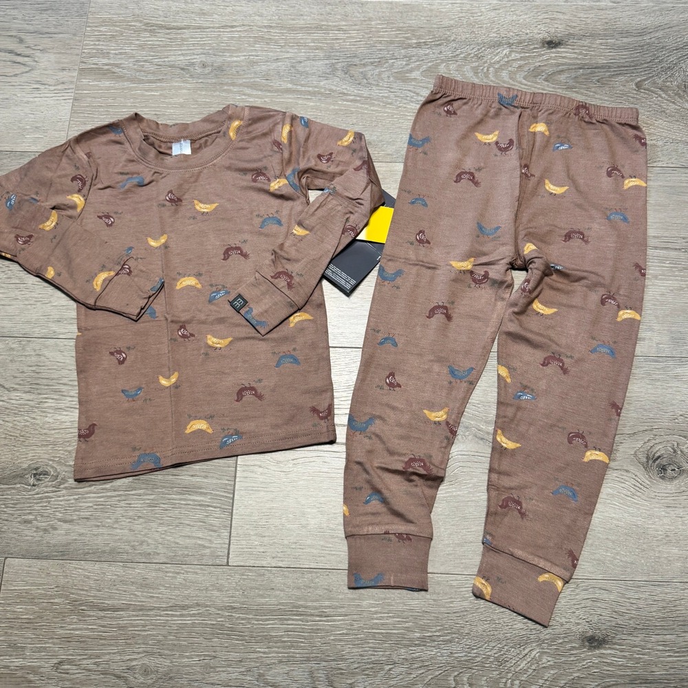 NWT Modern Moments by Gerber Toddler 3T Chicken Print Viscose Pajama Set Brown